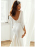 Long Sleeves Beaded Ivory Satin Open Back Stunning Wedding Dress